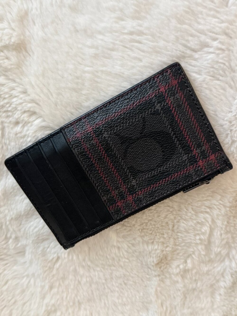 COACH 'Signature Plaid' Men's Coated Canvas Zip Card Case F87884